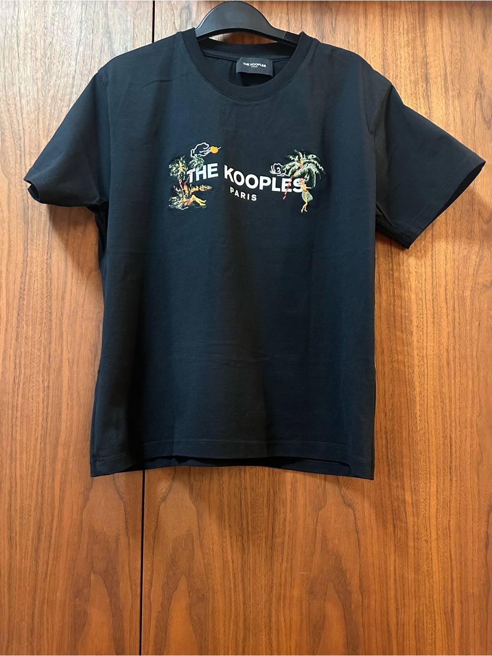 The Kooples Black T-shirt with Hawaiian Motif